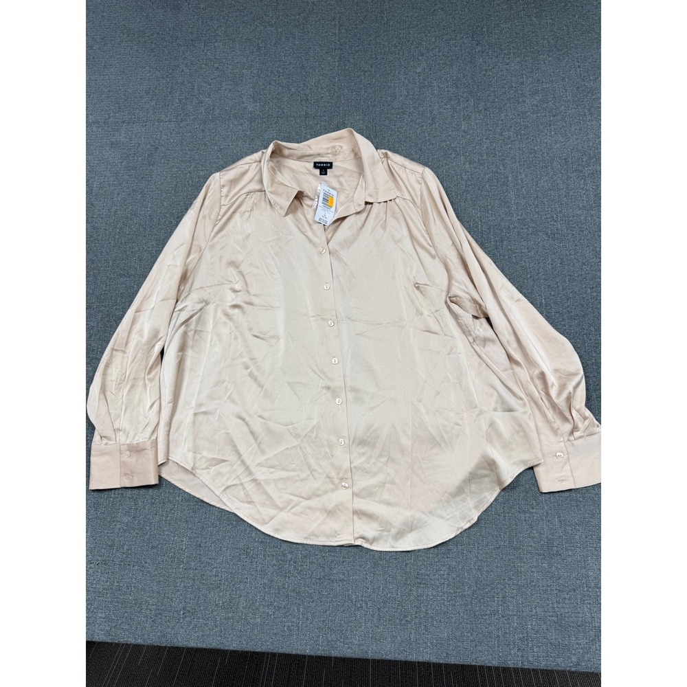 Torrid Madison Satin Button Up Long Sleeve Shirt Smoke Gray 1X 14-16 NWT
